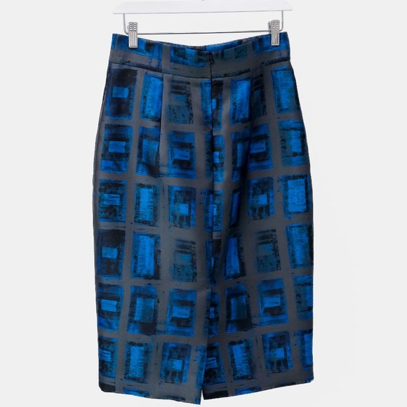 Milly Blue Brushstroke Rectangle-Print Pencil Skirt - Picture 3 of 11